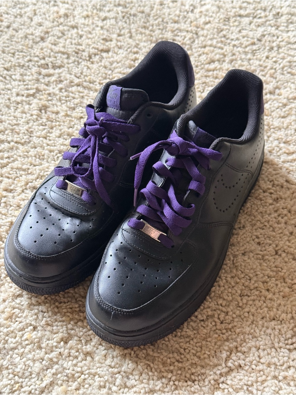 Nike Air Force 1 Low Black Purple Suede Heel Men’s Size 11.5 EU 45.5
